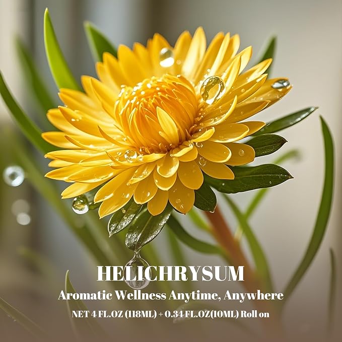 Helichrysum Extracts Essential Oil, 100% Natural Helichrysum Oil Premium Grade for Diffusers, Skin Care, Massage, Humidifiers, Stress Relief, with Glass Dropper