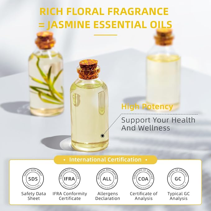 HIQILI 16 Fl Oz Jasmine Essential Oil for Diffuser, Hair, Skin, Perfume Making - 500ML