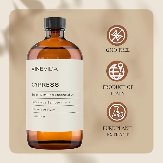 VINEVIDA Cypress Essential Oil 16 oz - Undiluted Cypress Oil - DIY Candle Scents for Candlemaking - Bulk Essential Oil for Soap Making