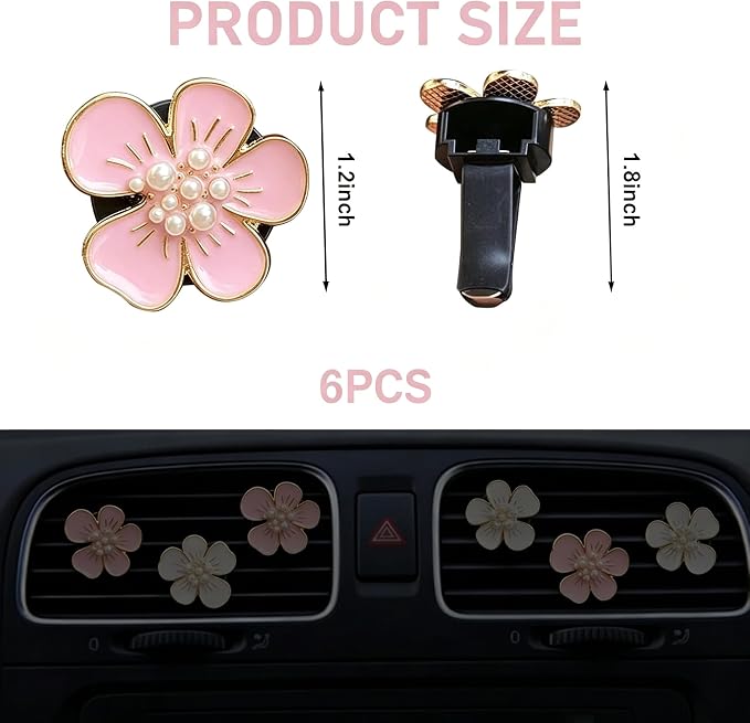 6PCS Daisy Flower Air Vent Clips, Cute Car Freshener Diffuser for Women Girls, Air Conditioning Outlet Clip for Interior Decor (Pink & White)