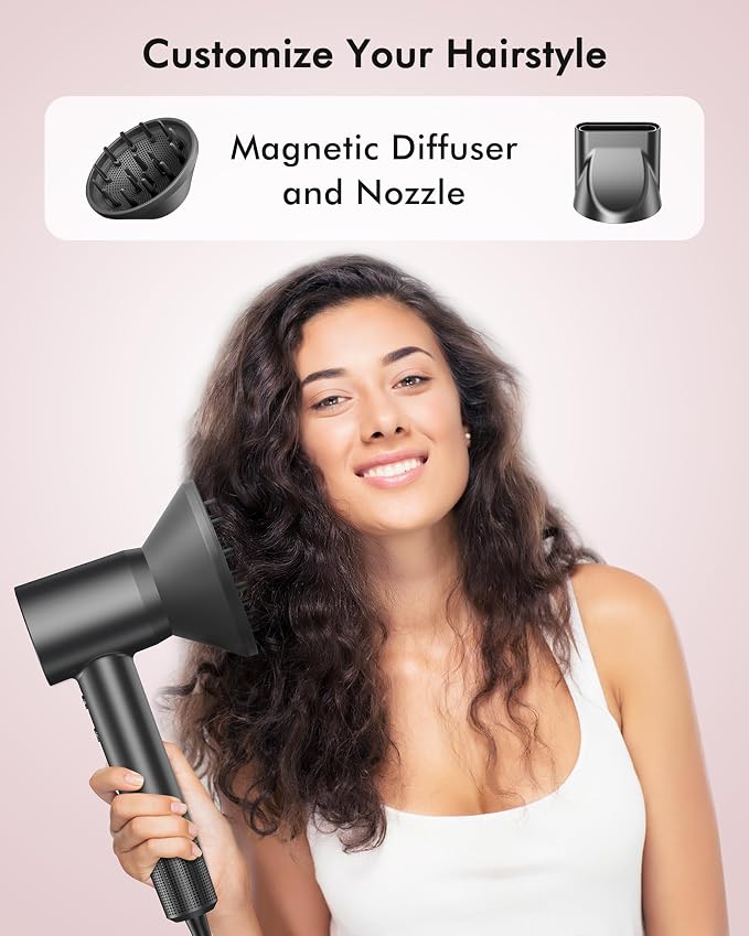 D YＳ０Ｎ Hair Dryer Alternatives, 160000RPM Professional High Speed Ionic Blow Dryer, 500 Million Negative Ions & Heat-Control & Low Noise Hairdryer & Magnetic Diffuser, Fast Drying, No Heat Damage