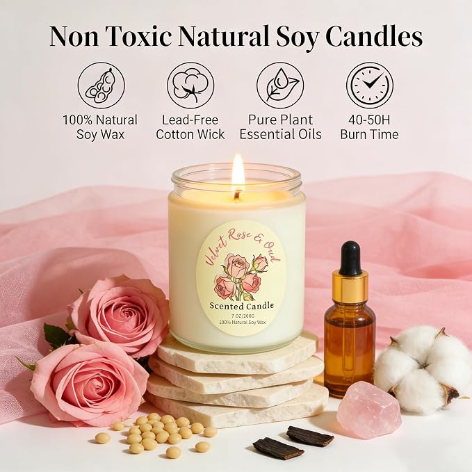 Scented Candles Gift Set 4 Pack, Soy Wax Aromatherapy Candles with Lavender Rose Coconut Vanilla, Long Lasting 200 Hours Burn, Non Toxic Home for Birthday Bath, Relaxation,Mothers Day, Gifts for Women