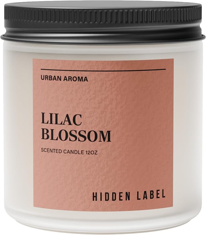 Hidden Label Lilac Blossom Soy Candle, 12oz 2-Wick, 70H Floral Aromatherapy | 100% Natural Wax, Paraben & Phthalate-Free, Clean-Burning | Elegant Decor, Gift-Ready for Spring | Stress Relief & Calming