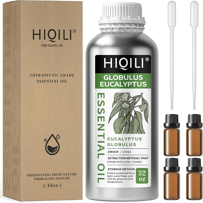 HIQILI Eucalyptus Essential Oil for Spray, Diffuser & Skin - 32 Fl Oz
