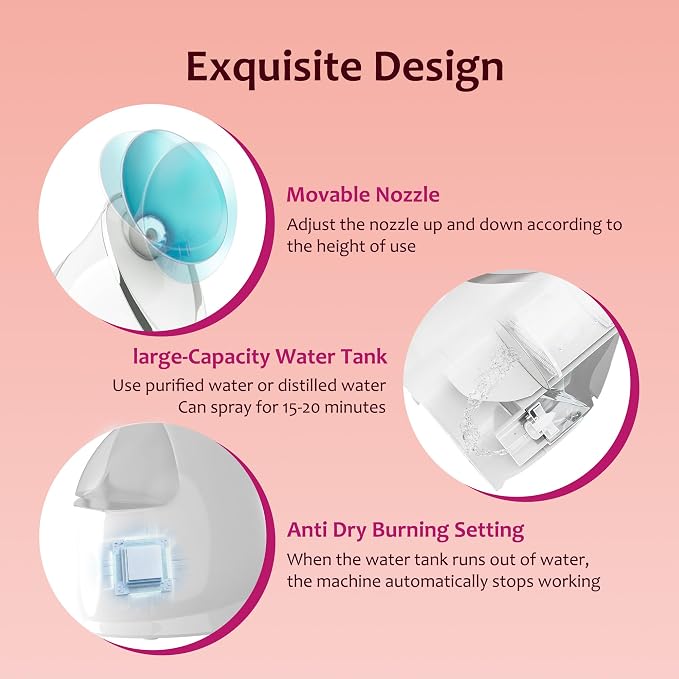 EZBASICS Facial Steamer - Professional Nano Ionic Face Steamer for Facial Deep Cleaning, Warm Mist Humidifier for Home Spa, Unclogs Pores Sinus, Bonus 5 Piece Stainless Steel Skin Kit (Blue)