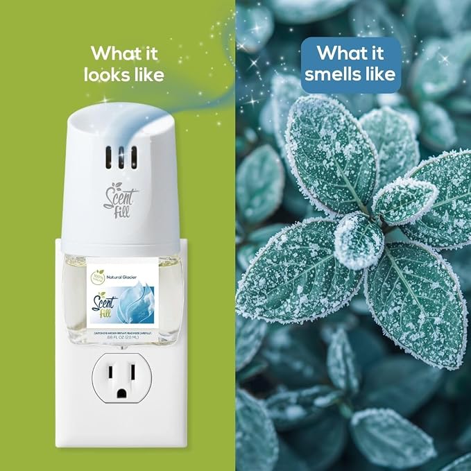 Scent Fill 100% Natural Glacier Plug in Air Freshener, Scented Oil Refills, 2 Refills + Diffuser