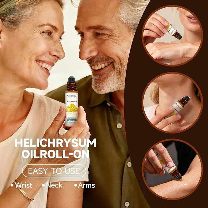Helichrysum Essential Oil Roll-On 0.33 Oz – Pre-Diluted Aromatherapy Blend, Soft Honey-Herbal Scent, Pocket Size for Daily Commute, Office & Evening Wind-Down, Natural Female Gift