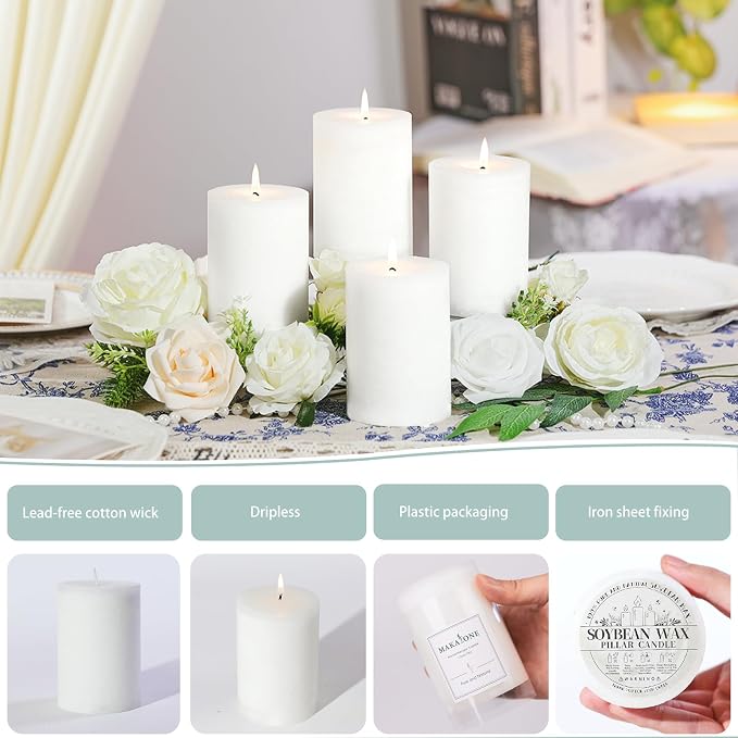 4 Pcs White Orange Vanilla Scented Pillar Candles, 60H Long-Lasting Burn,2.8x4in,Non-Toxic Smokeless,Warm Cozy Aromatherapy for Home Ambience/Relaxation,Ideal Gift for Birthday/Valentine's Day