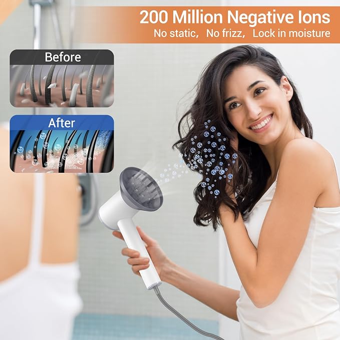 High-speed Ionic Hair Dryer with Diffuser, 1600W, LED Display, Portable for Travel & Home Salon - White