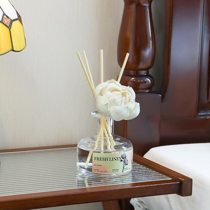 8.45 oz Fresh Linen Scent Diffusers with 6 Reed Sticks,250ml Reed Diffuser for Bathroom Room Air Freshener, Last up for 50 Days