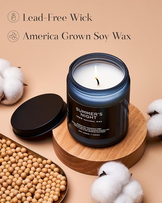 M&SENSE Summer's Night Scented Candles for Home, 7.05oz Natural Soy Wax, 50 Hours Slow Burning, Organic Non Toxic Clean Burn, Aromatherapy Candle for Spa Meditation, Romantic Smelling for Men Women