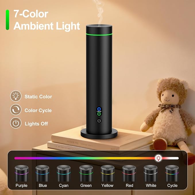 Maromalife Waterless Diffuser, Essential Oil Diffuser, 1000 Sq.Ft Coverage Scent Diffuser – Plug-in Only, Adjustable Mist, Remote, Mood Lights for Home & Office, Large Room, Hotel, Black