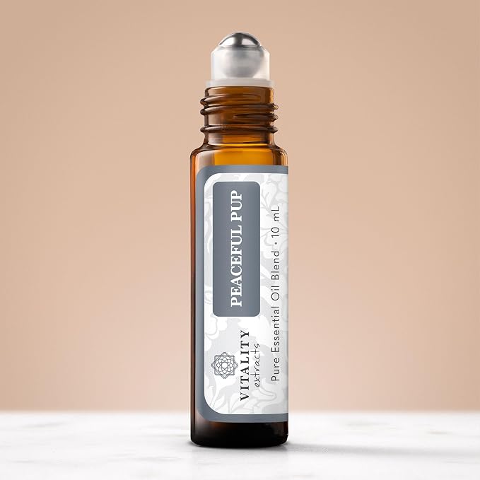 Peaceful Pup - Dog Anxiety & Stress Relief Roll-On (by Vitality Extracts) - Natural Calm, Ease Anxiety & Stress, Aromatherapy, Lavender Essential Oil, Lemon Essential Oil, in Almond Oil Base