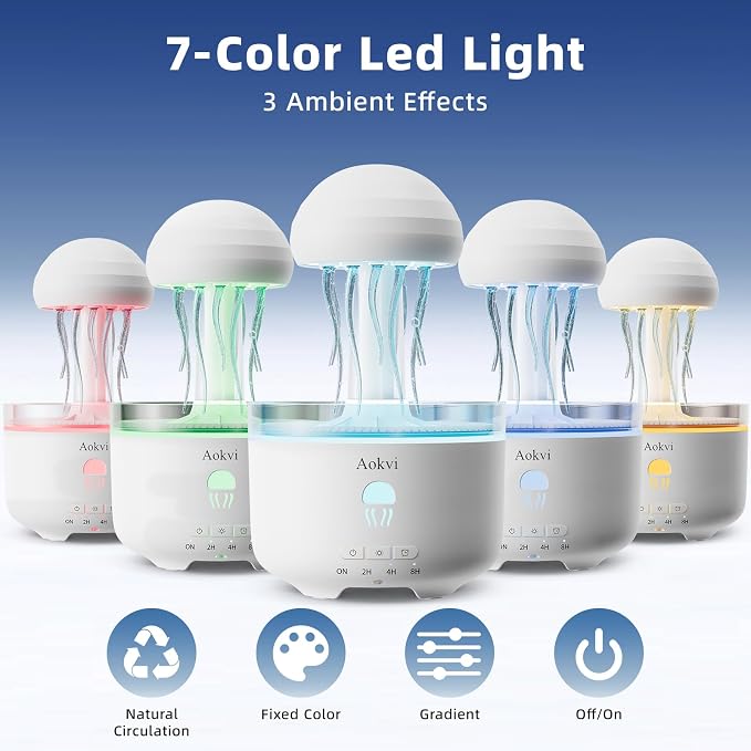 300ML Jellyfish Essential Oil Diffuser, Quiet Aromatherapy Mist Diffusers for Essential Oils, with 7 LED Color Changing Light and Auto-Off Switch, Suitable and Families Humidifiers for Bedroom（White）