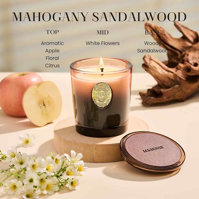 M&SENSE Natural Soy Candle | Mahogany Sandalwood & Black Brown | 9.2 oz, 50H Burn Time | Luxury Scented Candle for Relaxation, Gifting, Home Décor | Ideal for Bedroom, Office, Party Ambiance