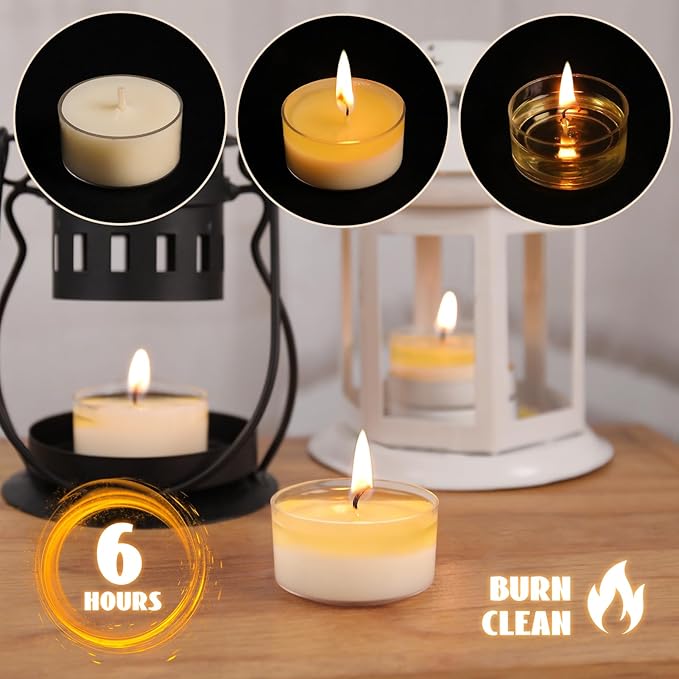 Soy Tealight Candles 25 Pack,6 Hours Long Burn Unscented White Tea Candles | Natural Soy Wax,Clean Burning,Clear Cup Design,Small Votives Bulk for Home Decor Wedding Spa Meditation and Wax Warmers
