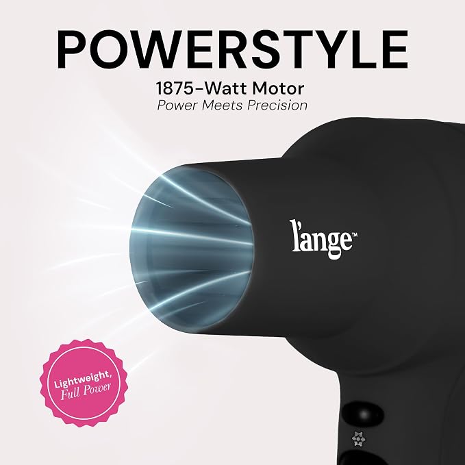 L'ANGE HAIR PowerStyle Turbo Ionic Hair Dryer | 1875 Watt Professional Blow Dryer with Diffuser & Concentrator | Multiple Heat & Speed Settings for Fast Drying | Salon-Grade Styling Tools, Black