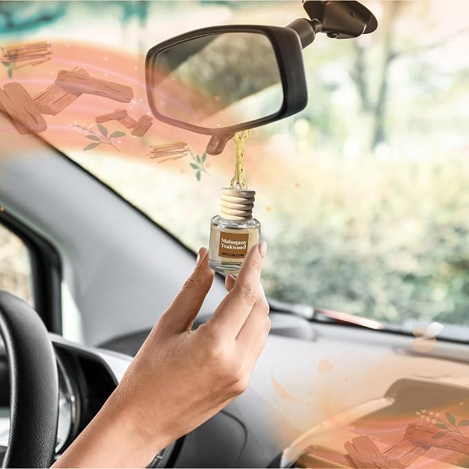 Car Air Freshener Diffuser, Mahogany Teakwood Aromatherapy, Natural Fragrance Oil, Long Lasting, by Bootleg Collection, Made in USA