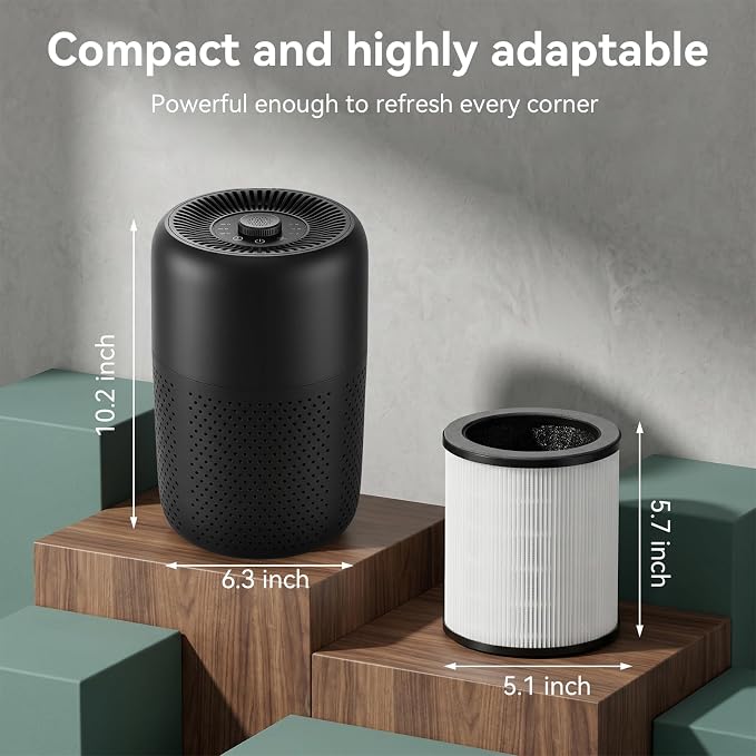 2 Pack YARIKI Air Purifiers for Bedroom with H13 True HEPA Filter,360° Air Intake,Essential Oil Diffuser,Night Light, 24dB Quiet Compact Air Purifier,P60