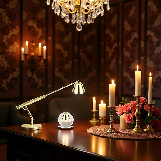 Jowxsx Golden Candle Trimmer for Candle Enthusiasts，Candle Snuffer Extinguisher with Long Handle, Polished Stainless Steel Wick Flame Snuffer for Safe Candle Extinguishing，Accessories