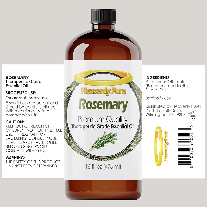 Heavenly Pure - Rosemary Essential Oil 16 oz Large Bottle for Diffuser, Hair and Body Care - 473 ml