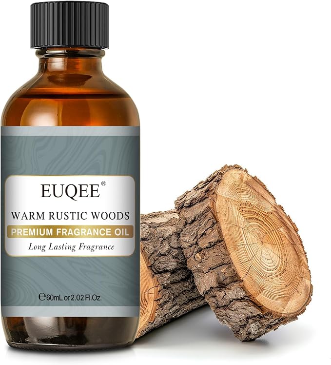 EUQEE Warm Rustic Woods Fragrance Oil Premium Fragrance Essential Oil 60ml with Glass Dropper for Diffuser, DIY Soap, Candle Making(2.02 Fl oz)