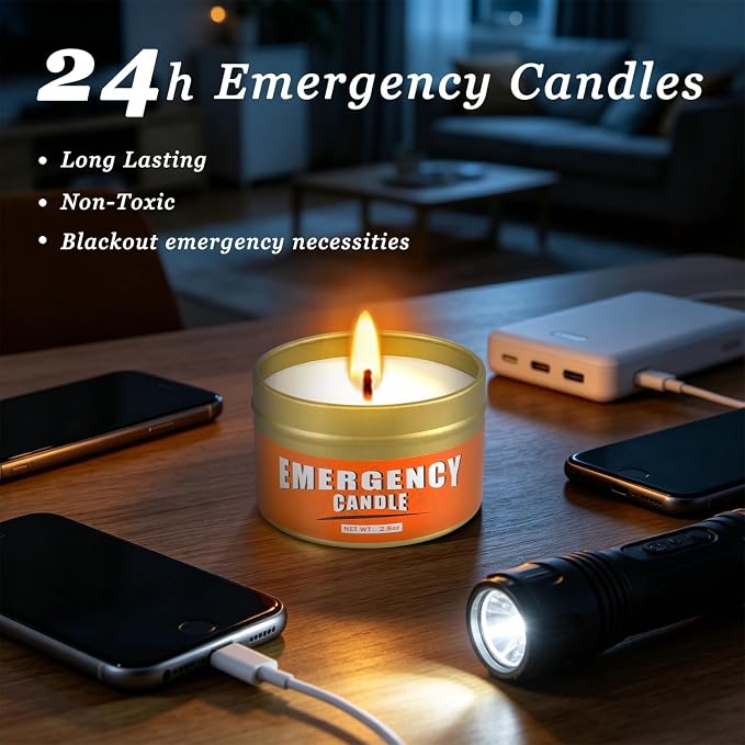24+Hour Candle Set 24 Pack 2.8oz, Emergency Candles for Power Outages, Mountain Climbing, Wild and Camping Use. Portable and Tabletop Design, Bulk Emergency Candle Supplies.