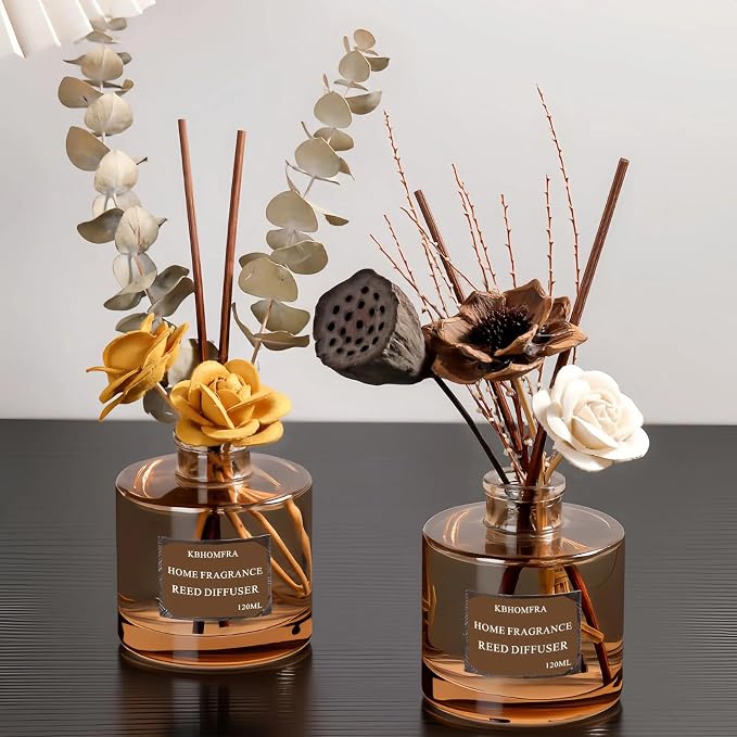 Reed Diffuser with Dried Flowers, Jasmine Cedar Sandalwood Scent, 4.06 fl oz, Glass, 120ml, Long Lasting Home Fragrance (Pure White Gardenia)