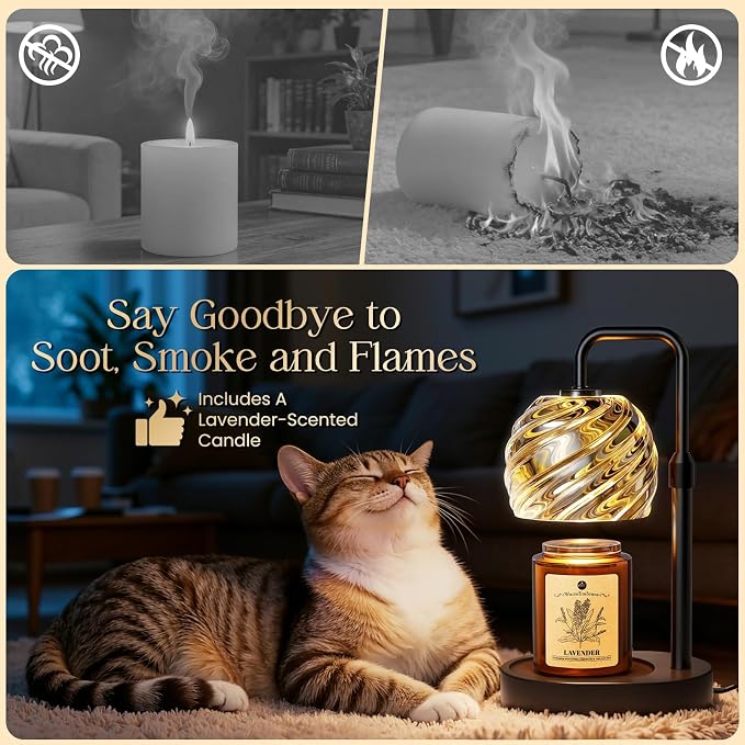 WarmEmbrace Candle Warmer Lamp with Lavender Candle Set, Electric Wax Warmer Lamp with Auto Timer & 4 Dimmable Lights, Adjustable Height for Jar Candles, ElegantValentines Day Gift for Women, Black