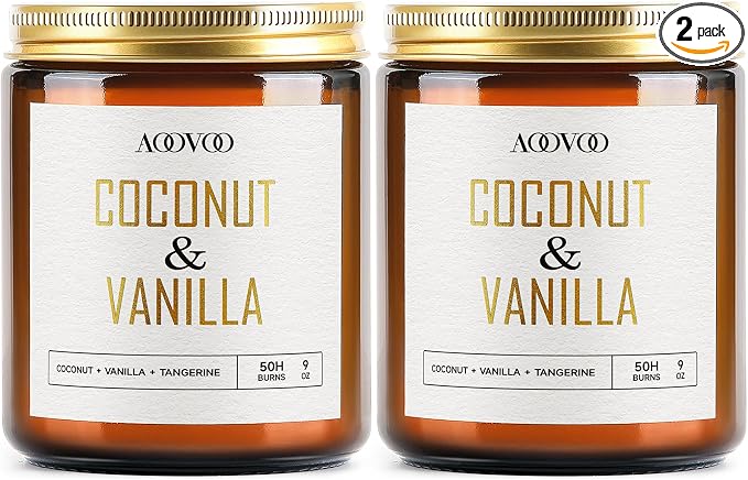 AOOVOO Coconut Vanilla Candles - 18 oz Scented Candles, Aromatherapy Candle, Soy Candle for Home Scented