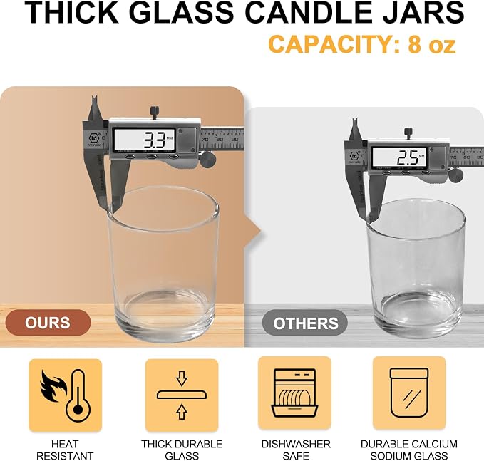 SHOWIN 8 OZ Thick Candle Jars for Making Candles 15 Pcs, Clear Empty Jars with Wood Lids for Candle Making, Sample Container