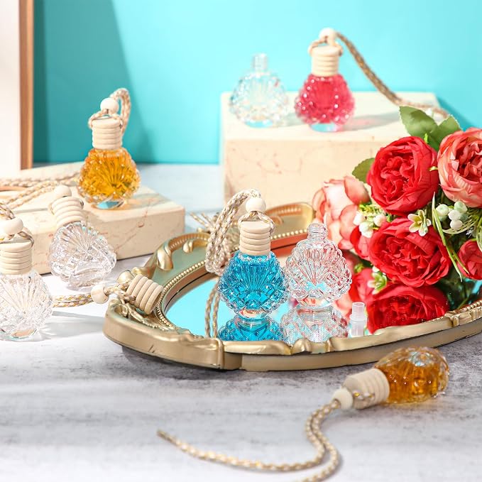 BBTO 50 Pcs Hanging Car Air Freshener Car Diffuser Bottles Empty Glass Perfume Bottle Freshener Diffuser Bottle Pendant for Essential Oil Fragrance Aromatherapy Ornament(Shell)