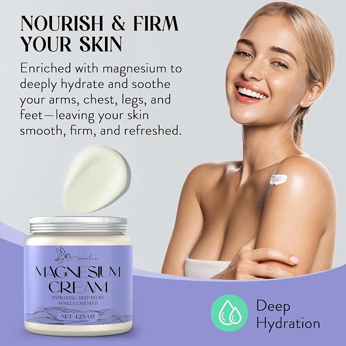 Magnesium Cream for Sleep - Topical Magnesium for Women, Muscle Relaxation, Calm, Moisturizing with Coconut Oil, Shea Butter & Hyaluronic Acid, 4.23 OZ, Safe for Kids (4.23 Ounce, Lavender)