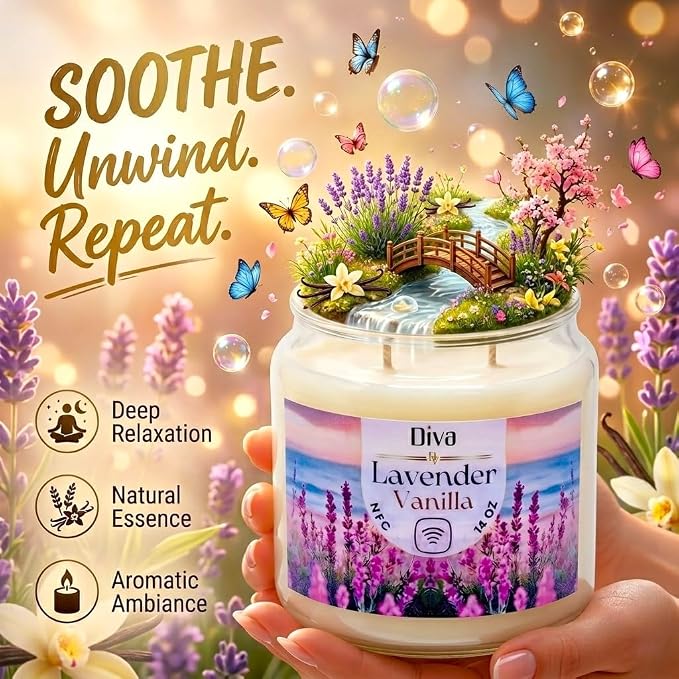 DV DIVA Lavender Vanilla Scented Soy Wax Candle Gift 14oz Anniversary, Valentine & Birthday Gift Luxury Large Candle with Hidden NFC Love Message Soft Fragrance for Home Decor & Relaxing Ambiance