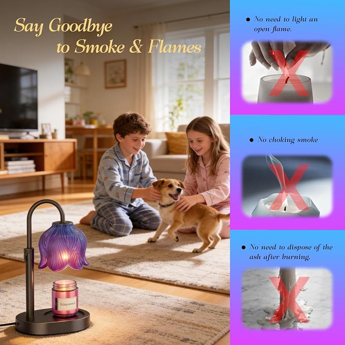 Candle Warmer Lamp with Adjustable Height - Flameless 4-Level Dimmable Wax Warmer, Timer Function & Stylish Design in Multiple Colors (Blue07)