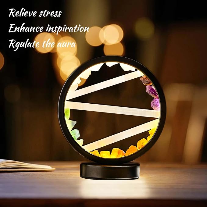 Runyangshi Crystal Table Lamp Night Light Natural Selenite & Colour Crystal Raw Stone Bedside Lamp with 3 Adjustable Light Colours Suitable for Home Decoration, Bedroom Office Desk Lighting