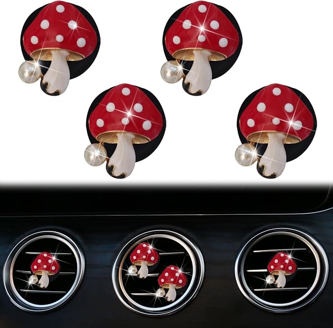 4Pcs Red Mushroom Car Accessories Mushroom Car Air Freshener Vent Clips,4 Sizes Cute Clips,Girly Women Accessories,Refillable Diffuser Air Fresheners Accessories