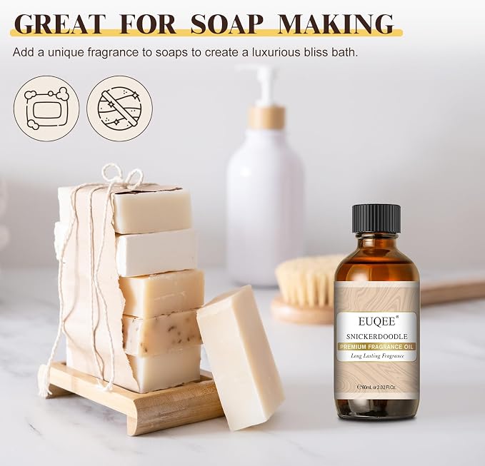 EUQEE Snickerdoodle Fragrance Oil, Premium Grade Essential Oil with Glass Dropper for Soap Making, Bath Bombs, Diffuser, Home Aromatherapy (2.02 Fl oz/60 ml)