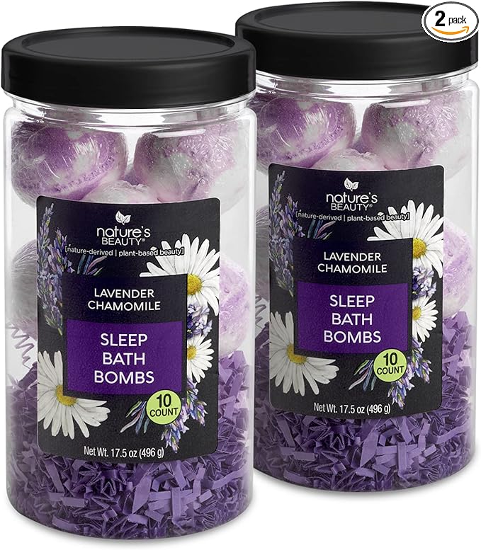 Nature’s Beauty Lavender Chamomile Sleep Bath Bomb Gift Set - Relaxing Spa Soak with Coconut Oil & Witch Hazel - Vanilla Citrus Scent - 2 Pack, 17.5 oz