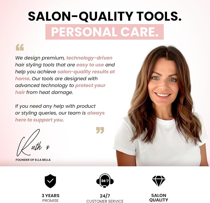 ELLA BELLA® Professional Ionic Hair Dryer with Diffuser • Negative Ion Blow Dryer • Suitable All Hair Types • Intelligent Heat Control & Rapid Drying Speeds • Lightweight Design • Low Noise Technology