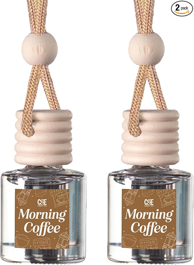 C&E Craft Co Hanging Car Air Freshener Diffuser 2 Pack, Long Lasting Fragrance Oil Car Freshener, Glass Bottle Auto Air Freshener, Made in USA (Morning Coffee)