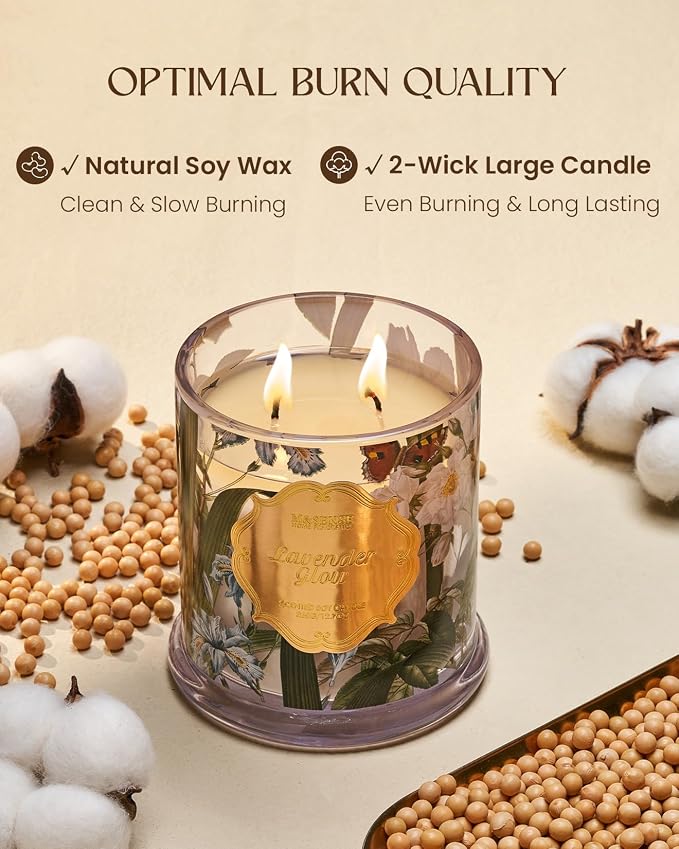M&SENSE Lavender Candles 12.7oz Relaxing Stress Relief 2 Wick | Natural Soy Wax, Relaxing Aromatherapy Scent, Non-Toxic, Sleep Meditaion, 75 Hours Long Burning