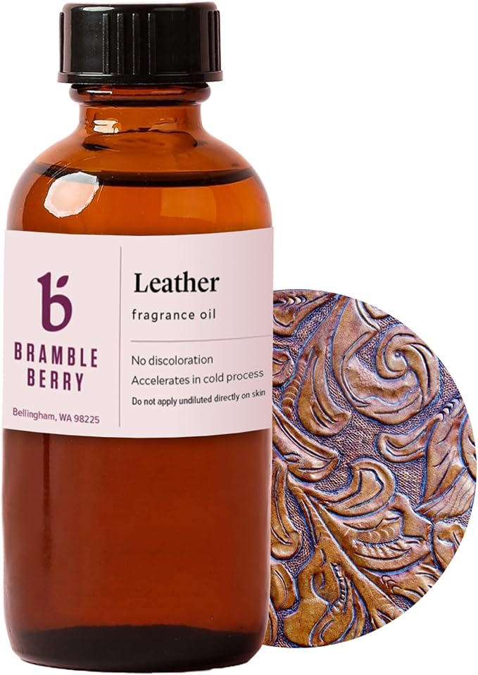 Bramble Berry Leather Fragrance Oil 2 oz | Classic Aged Leather Scent for Soap Making, Candles, Lotion, Bath Bombs & Perfume | Skin Safe, Vegan, Paraben & Phthalate Free, DIY Craft Essential