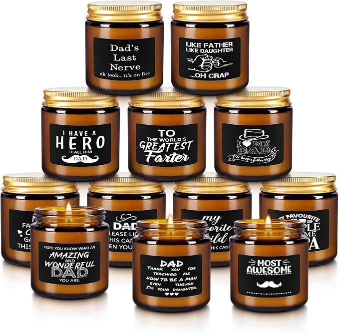 12-Pack Amber Jar Father's Day,Scented Candles, Gift for Dad 3.5oz, Natural Soy Wax and Premium Essential Oils. Ideal for Study Home & Office Aromatherapy.