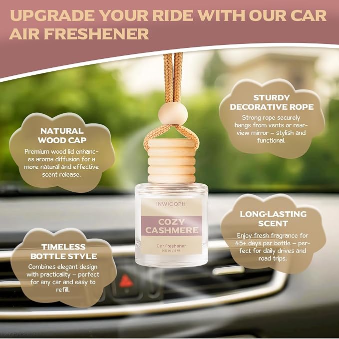 Car Air Freshener Diffuser Hanging, Cozy Cashmere Fragrance Oil