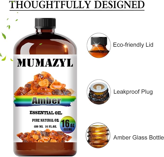 Amber Essential Oil, Amber Oil 16 Fl Oz 480ML for Diffuser Humidifier Yoga Cleaning DIY Candle Soap Making MUMAZYL Essential Oils