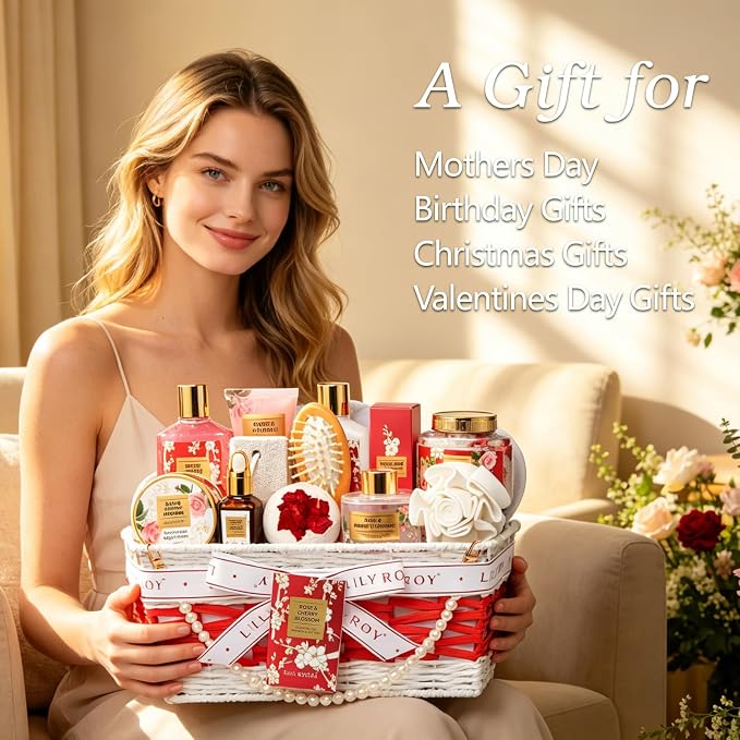 21Pcs Spa Gifts Skin Care Kit Set - Luxurious Rose Spa Gift Baskets for Women