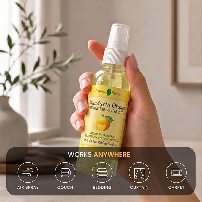 Mandarin Orange Linen and Room Spray, Natural Air Freshener Made with Pure Mandarin Essential Oil, Pillow Spray, Odor Eliminator