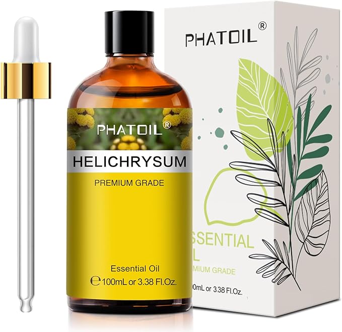 Helichrysum 3.38fl.oz Essential Oil, PHATOIL Pure Aromatherapy Oils for Diffuser, Humidifier, Perfect for DIY Soap, Candle, Bath Bombs Making(100ml)