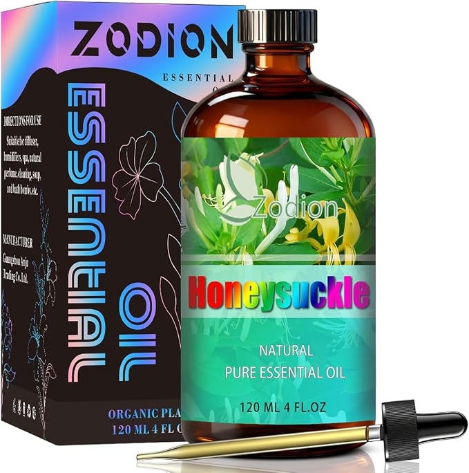 Honeysuckle Essential Oil, Honeysuckle Fragrance Oil for Diffuser, Massage, Humidifier, DIY Candle, Soap Making, Home, Bath, Yoga - 4 fl oz (120ml) - ZODION Essential Oils